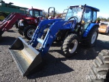 NEW HOLLAND TL80 TRACTOR W/ LOADER, 12 SPEED TRANSMISSION, 3PT HITCH, PTO, 3 REMOTES, CAB HEAT & AIR