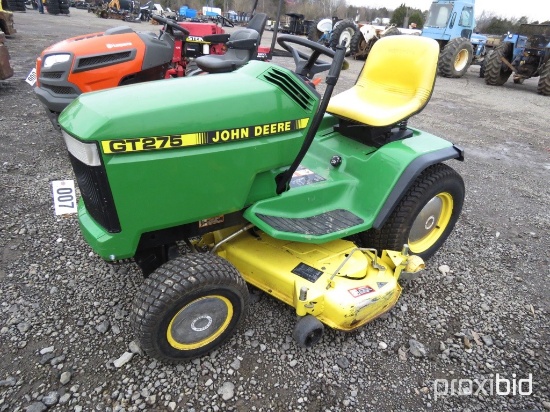 JOHN DEERE GT275 RIDING LAWN MOWER 48" DECK, JOHN DEERE GAS ENGINE, TAG #4812