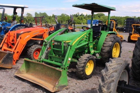 JOHN DEERE 4005 4WD TRACTOR W/ JD 300CX LOADER, CANOPY TOP, 3PT HITCH, PTO, 1092 HRS, S/N# LV4005G31