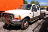 2000 FORD F-350 DUALLY PICKUP TRUCK 4 DOOR, 4WD, DIESEL ENGINE, AUTO TRANS, FLATBED, POWER WINDOWS A