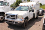 2002 FORD F-450 FORESTRY CHIP TRUCK, 4X4 V10 GAS ENG, MANUAL TRANS, SHOWING 113,812 MILES, *SALVAGE