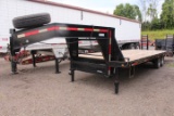 2019 P & T 20' X 5' DOVE TAIL GOOSENECK TRAILER DUAL JACKS, FOLD DOWN RAMPS, 8 LUG AXLES, SPARE TIRE