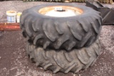 16.9 X 28 TIRES ON RIMS & CENTERS OFF OF FORD TRACTOR, TAG# 9154
