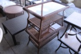 QTY 2) OUTDOOR GLASS TOP WICKER TABLES