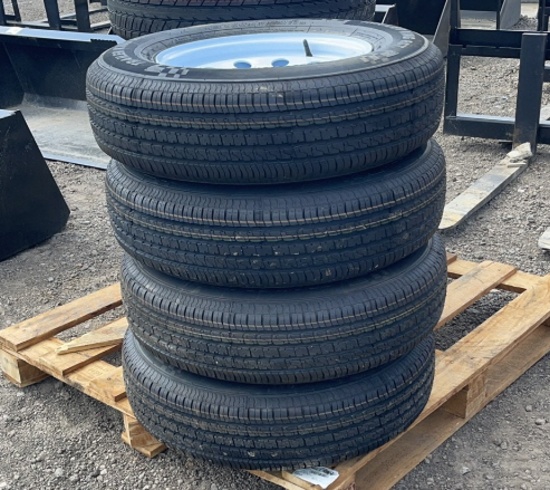 QTY 4) UNUSED 205/75/15 TIRES ON 5 LUG RIMS