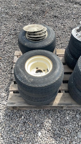 QTY 4) 18X8.50-8 GOLF CART WHEELS AND TIRES