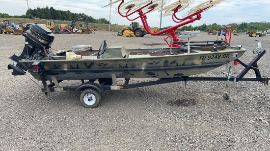 1992 ALUMACRAFT 14' ALUMINUM JOHN BOAT ON TRAILER