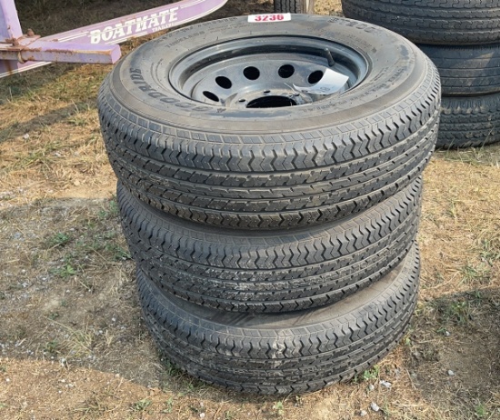 QTY 3) 225/75/R15 TRAILER TIRES ON 6 LUG RIMS