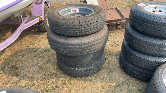 QTY 4) MISC USED TRAILER TIRES AND RIMS