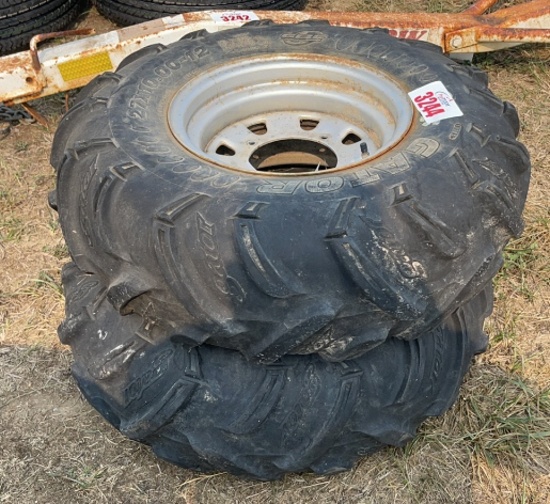 QTY 2) ATV TIRES ON 4 LUG RIMS