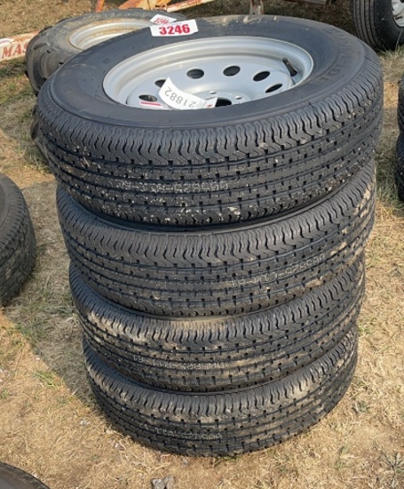 QTY 4) 205/75/R15 TRAILER TIRES ON 5 LUG RIMS