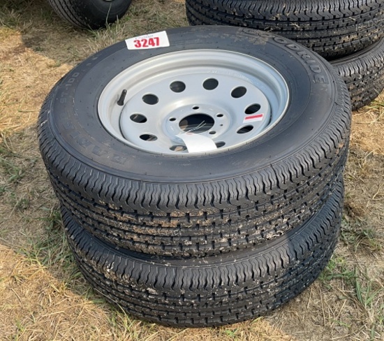 QTY 2) 205/75/R15 TRAILER TIRES ON 5 LUG RIMS