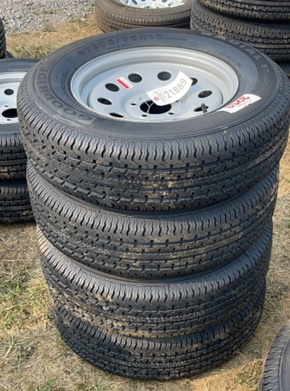 QTY 4) 205/75/R15 TRAILER TIRES ON 5 LUG RIMS