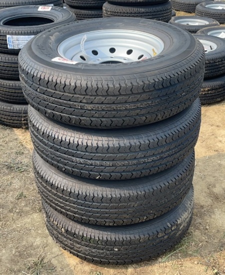 QTY 4) 235/80/R16 TRAILER TIRES ON 8 LUG RIMS