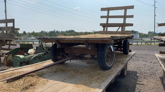 HOMEMADE WAGON RUNNING GEAR WITH 14' WOOD FLATBED