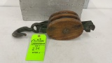 ANTIQUE DOUBLE WOOD PULLEY