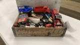 CHOC-OLA WOOD CRATE WITH ANTIQUE TOYS