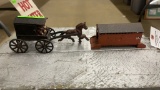 CAST IRON HORSE AND BUGGY WITH BRIDGE