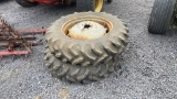 QTY 2) 12-4-28 TRACTOR TIRE/ RIMS