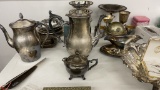 SILVER COLORED TEAPOT AND CREAMER