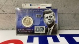 1964 KENNEDY COIN AND STAMP SET 90% SILVER