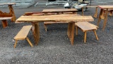 7' +/- WOOD TABLE W/ 2 BENCHES, ROUGH CUT
