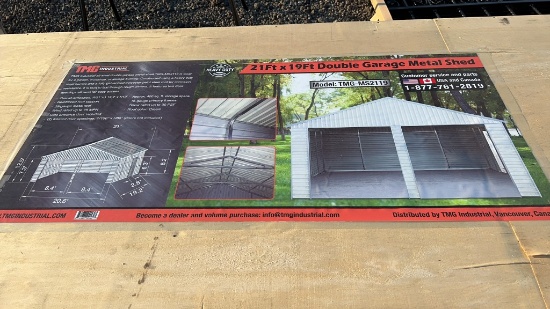 UNUSED TMG 21' X 19' DOUBLE GARAGE METAL SHED