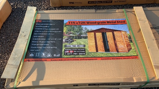 UNUSED TMG 11' X 12' WOOD GRAIN METAL SHED
