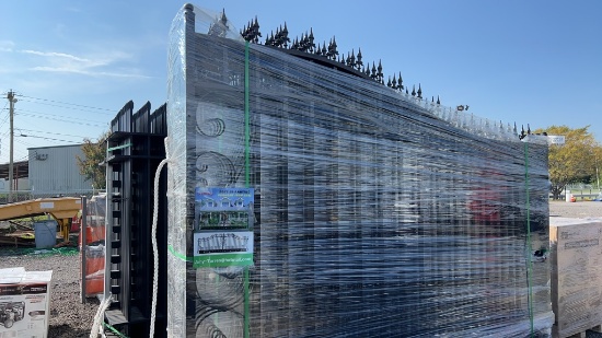 UNUSED 20' BI-PARTING WROUGHT IRON GATES