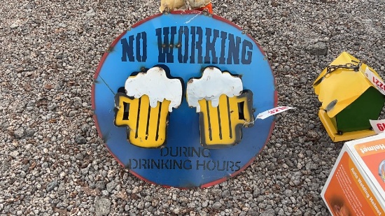 METAL WALL ART SIGN NO WORKING DURING DRINKING HRS