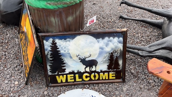 METAL WALL ART WELCOME SIGN ELK