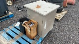 METAL CABINET W/ 2 BOXES OF CASTERS & HUB BOLTS