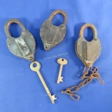 3 Unmarked Padlocks and 2 Unmarked Keys