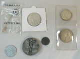 5 German Nazi coins, 1 tinnie & 1 modern pin