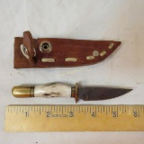 RJ custom Damascus mini stag handle knife