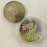 1999 Colorized American Silver Eagle & 1 ozt round