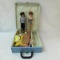 2 vintage Bubblecut Barbie's in case with clothing