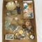 Vintage pin backs, plastic charms, cap gun, bells