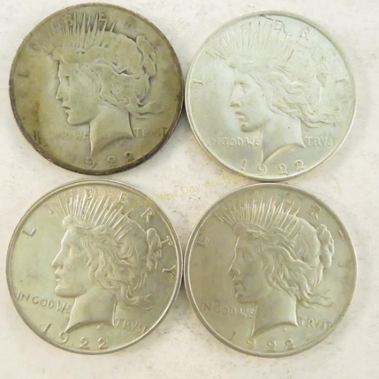 4 1922 Peace Silver Dollars