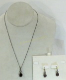 LUC Sterling silver & garnet necklace earring set