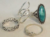 4 sterling silver women's rings size 9 1/2–11