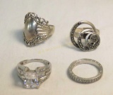 4 sterling silver women's rings size 7 1/2–8 1/2