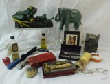 Vintage razors, bottles, modern coin banks