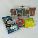 American Tool Set, Children's Metal Dishes, Etc.