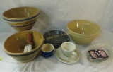 Vintage Stoneware Bowls, Red Wing Cup & Saucer