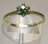 10kt yellow gold ring with emeralds & diamond