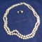 Faux white pearl 2 strand necklace & earrings