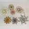 7 vintage color stone brooches
