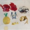 6 Vintage Brooches, plastic Red Dog Brooch