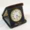 Vintage travel clock with leather case